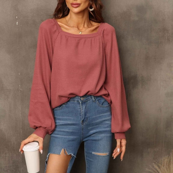 Njoeus Womans Tees, Women's Plain Long Sleeve Shirt Fashion Comfy Tunic Tops Loose Casual Tee Shirts Dressy Blouse S-XXL