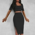 thumbnail image 1 of Njoeus Women 2 Piece Bodycon Midi Club Dresses Outfits Casual Short Sleeve Crop Top and Side Split Skirt Set, 1 of 8