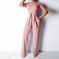 thumbnail image 1 of Njoeus Women 2 Piece Outfits Ribbed Jumpsuits Short Sleeve Tie Crop Tops High Waist Long Pants Bodycon Romper Club Lounge Wear, 1 of 6