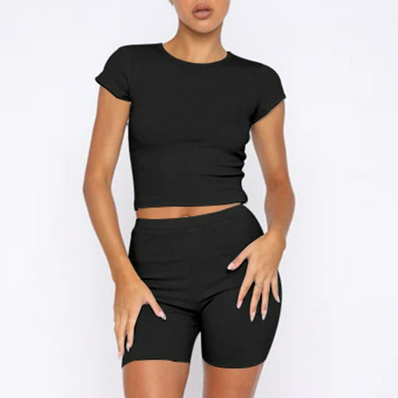 Njoeus Women 2 Piece Tracksuit Outfits Casual Bodycon Set Short Sleeve Tops and Biker Shorts Women Jogger Workout Sport Sets