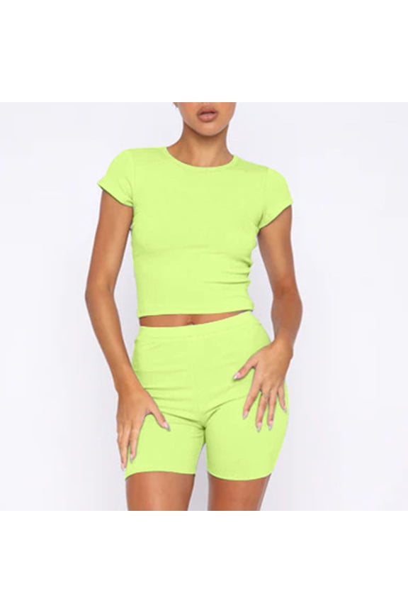 Women 2 Piece Tracksuit Outfits Casual Bodycon Set Short Sleeve Tops and Biker Shorts Women Jogger Workout Sport Sets