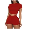 thumbnail image 1 of Njoeus Women Bodycon 2 Piece Workout Outfits Short Sleeve Backless Crop Top and High Waist Biker Shorts Set Lounge Clubwear, 1 of 6