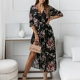 thumbnail image 1 of Njoeus Women Boho Floral Chiffon Long Dresses Deep V Neck Loose Half Sleeve Split Flowy Wrap Maxi Dress, 1 of 8