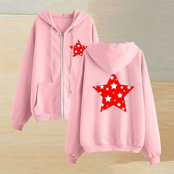 Njoeus Women Casual Full Zip Hoodie Comfy Loose Sweatshirt Lightweight Cute Long Sleeve Fleece Jacket with Pockets Pink XXL