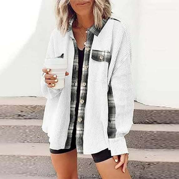 Njoeus Women Casual Long Sleeve Shacket Shirt Jacket Oversized Lapel Button Up Jacket with Pockets Fashion Spring Fall Clothes S-XXL