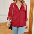 thumbnail image 1 of Njoeus Women Corduroy Button Up Collared Shirt Jacket Solid Color Casual Long Sleeve Blouses Tops S-XXL, 1 of 8