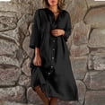 thumbnail image 1 of Njoeus Women Cotton Linen Long Shirt Dress Causal Button Up Rolled-Up Sleeve Loose Tunic Dresses S-4XL, 1 of 6