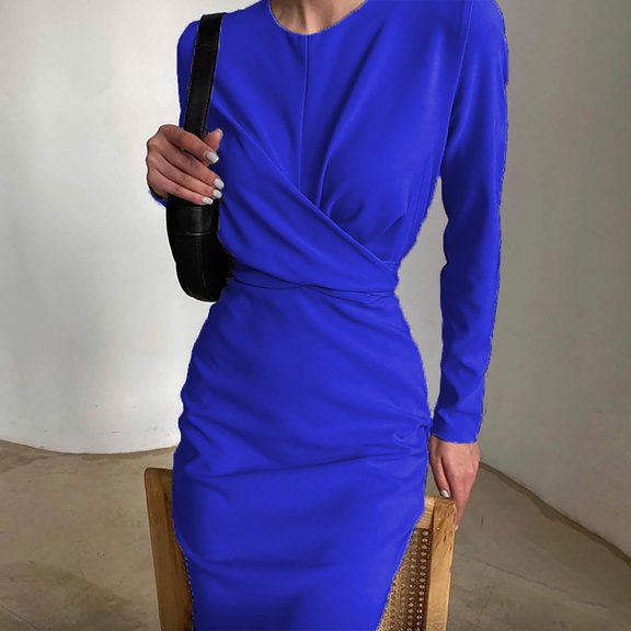 Njoeus Women Fashion Ruched Elegant Bodycon Mini Dress Long Sleeve Wrap Cross Front Solid Casual Basic Fitted Short Dresses