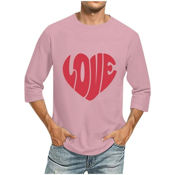 Njoeus Women Men Heart Graphic Tees Big & Tall Casual 3/4 Sleeve Shirts Loose Fitted Crewneck Gym Workout T-Shirt Plus Size 3X 4X 5X Clearance Pink