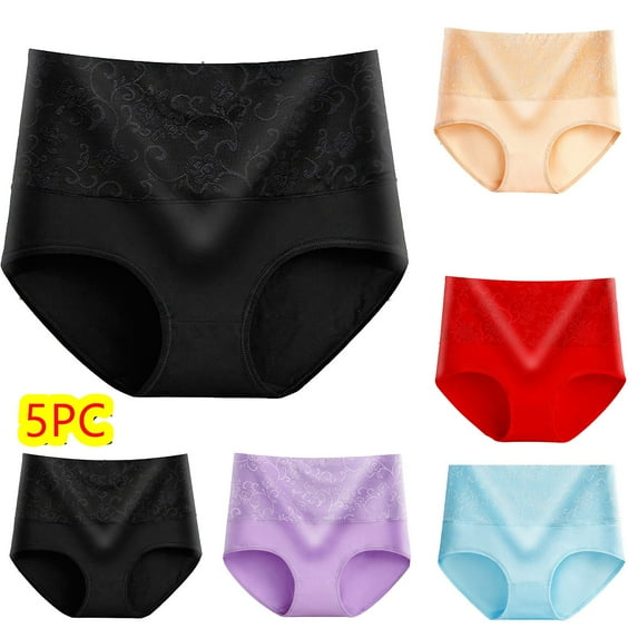 Njoeus Women Underwear 5 Pack Lace High Waisted Cotton Underwear for Women Ladies Briefs Control Panties Full Coverages Panty Multipack