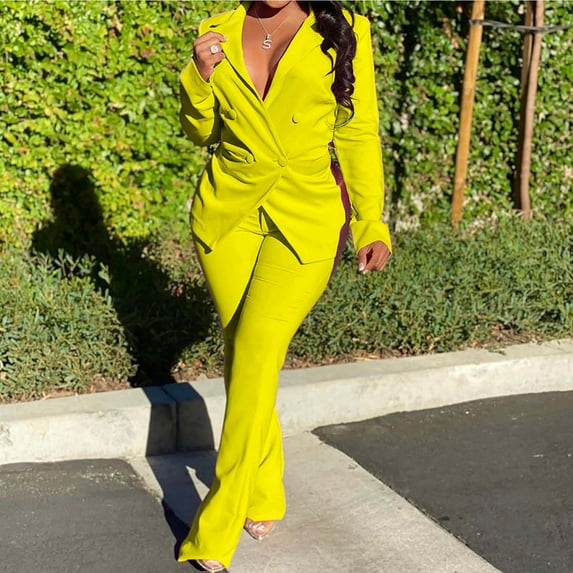 Njoeus Women's 2 Piece Office Outfits Lady Casual Elegant Business Suit Set Solid Color Work Blazer and Bodycon Pant Suits