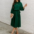 thumbnail image 1 of Njoeus Women's 2023 Fall Winter Long Sleeve Midi Dress Casual Crewneck Solid Flowy Belted A-Line High Waist Dresses, 1 of 8