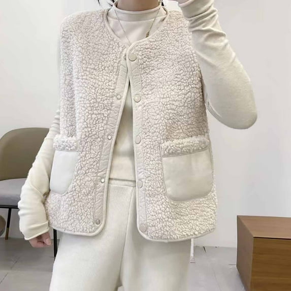 Njoeus Women's 2023 Winter Casual Sherpas Vests Sleeveless Fall Warm Vests Fleeces Jacket Button Up Lightweight Gilet with Pockets
