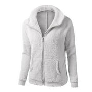 NJOEUS Women's 2023 Winter Coat Casual Lapel Fleeces Jacket Warm Long Sleeve Soft Full-Zip Sherpas Fall Jackets Outwear with Pockets S-XXL
