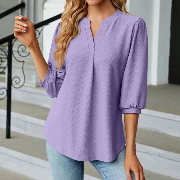 Njoeus Women's 3/4 Sleeve V-Neck T-Shirts Summer Casual Comfy Blouses Basic Tees Flowy Loose Tunic Tops