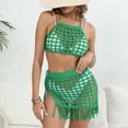 thumbnail image 1 of Njoeus Women's Beach Swimsuit Cover up 2 Piece Outfits Tassel Crochet Mesh Halter Crop Top and Skirt Set Bathing Suit Bikini Cover Ups for Women, 1 of 9