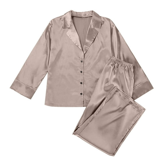 Njoeus Women's Buttons Down Sleepwear Sets Womens Lounge Sets 2 Piece Outfits Women's Home Casual Blouse Trousers Imitation Silk Shirt Thin Trousers Two-Piece Pajamas Trendy Outfits for Women 2024 Cle