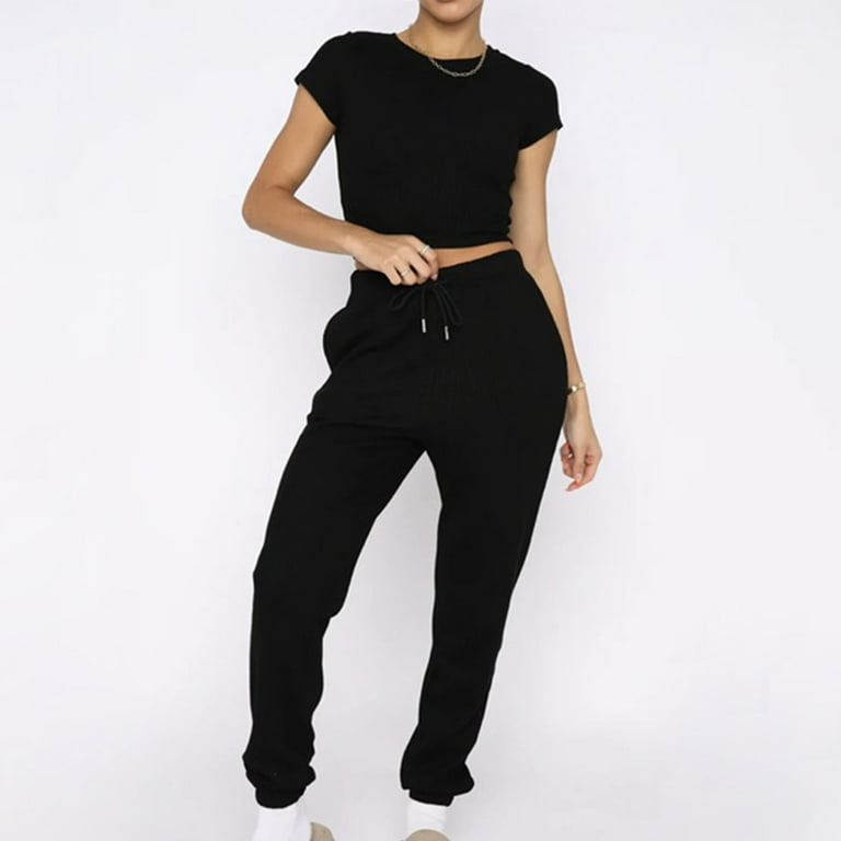 Njoeus Women's Casual Piece Outfits Short Sleeve Crop Tops