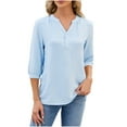 thumbnail image 1 of Njoeus Women's Casual 3/4 Sleeve V-Neck Henleys T-Shirt Work Dressy Blouses Tunic Tops Shirts S-XXL, 1 of 4
