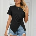 thumbnail image 1 of Njoeus Women's Casual Basic Short Sleeve Loose T-Shirt Tee Tops Asymmetrical Hem Round Neck Summer T-Shirts Comfy Tee Blouses S-XXL, 1 of 8