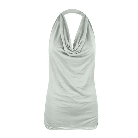 Njoeus Women's Casual Cowl Neck Halter Tops Draped Front Backless Tank Top Women Sleeveless Summer Tops Shirts