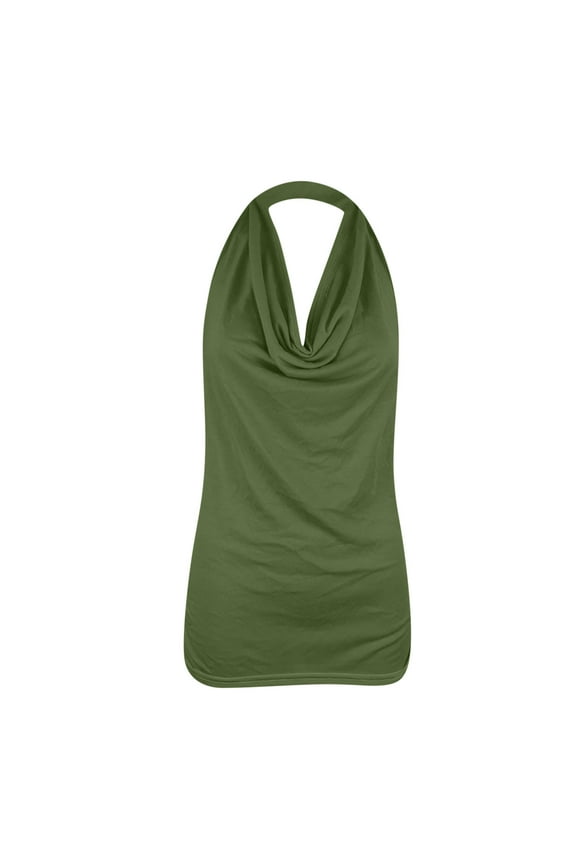 Women's Casual Cowl Neck Halter Tops Draped Front Backless Tank Top Women Sleeveless Summer Tops Shirts