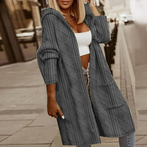 Njoeus Women's Casual Long Sleeve Hooded Open Front Cardigan Sweater Soft Knit Sweaters Jacket with Pockets S-XXL