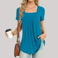 thumbnail image 1 of Njoeus Women's Casual Short Sleeve T-Shirts Pleated Wide Neck Basic Tunic Tops Loose Blouse Summer Clothes S-XXL, 1 of 4