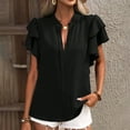 thumbnail image 1 of Njoeus Women's Casual V Neck Ruffle Short Sleeve Shirts Summer Work Dressy Blouse Flowy Loose Tunic Tops S-XXL, 1 of 4