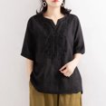 thumbnail image 1 of Njoeus Women's Comfy Cotton Embroidered Shirts Causal V-Neck Summer Tunic Tops Lightweight Blouses M-3XL, 1 of 5