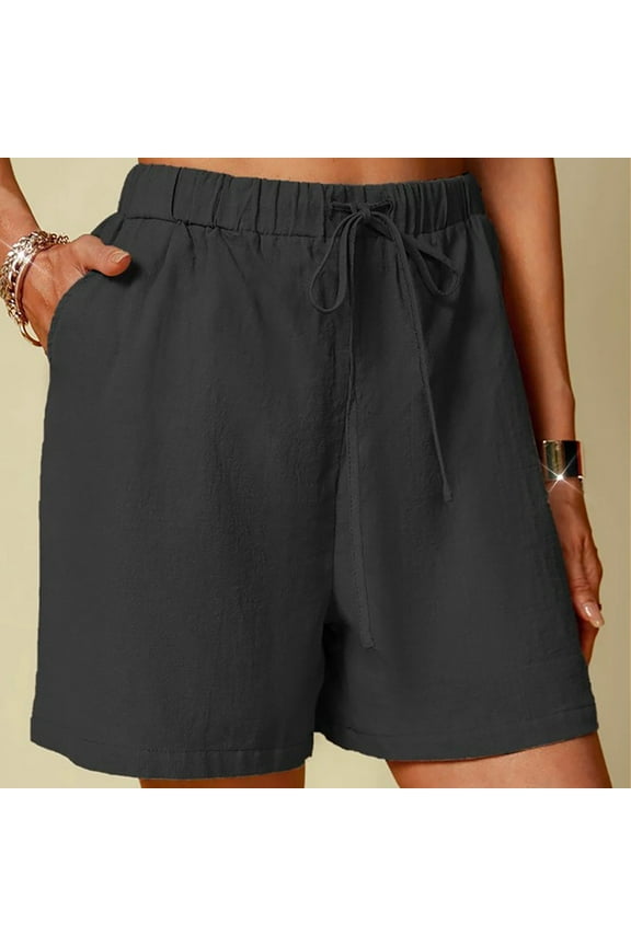 Women's Cotton Linen Casual Shorts Drawstring Pull On Short Comfy Elastic High Waist Loose Shorts Lounge Summer Clothes for Women S-3XL