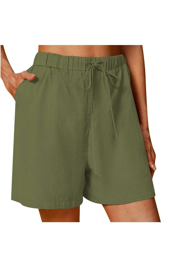 Women's Cotton Linen Casual Shorts Drawstring Pull On Short Comfy Elastic High Waist Loose Shorts Lounge Summer Clothes for Women S-3XL