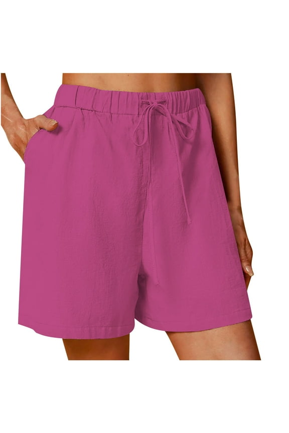 Women's Cotton Linen Casual Shorts Drawstring Pull On Short Comfy Elastic High Waist Loose Shorts Lounge Summer Clothes for Women S-3XL