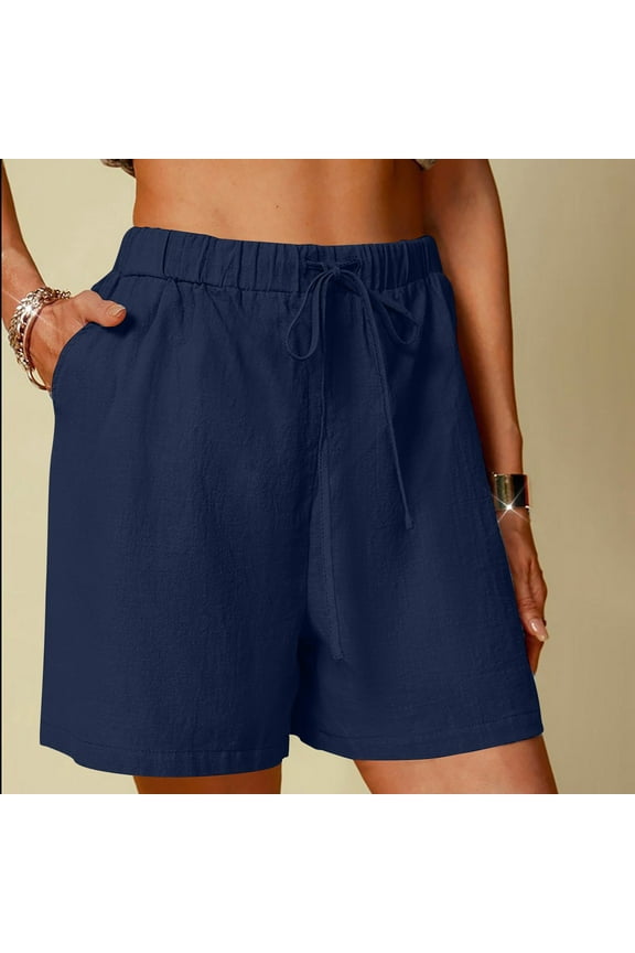 Women's Cotton Linen Casual Shorts Drawstring Pull On Short Comfy Elastic High Waist Loose Shorts Lounge Summer Clothes for Women S-XXL