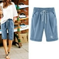 thumbnail image 1 of Njoeus Women's Cotton Linen Shorts Casual Bermuda Shorts for Women Summer Pull On Short with Elastic High Waist Drawstring, 1 of 3