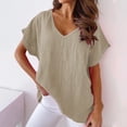 thumbnail image 1 of Njoeus Women's Cotton Linen T-Shirt Plain Summer Top Solid Color Tunic Blouses S-XXL, 1 of 8