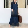 thumbnail image 1 of Njoeus Women's Cotton and Linen Shirt Dress Casual Long Sleeve Buttons Down Plain Loose Blouse Maxi Dresses with Pocket S-4XL, 1 of 8