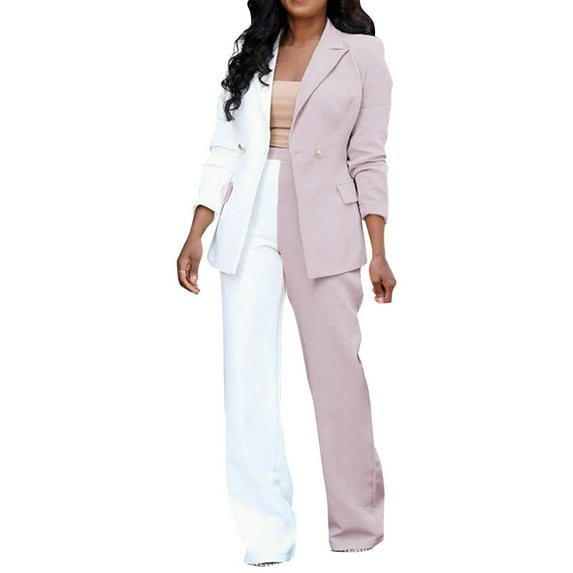 Njoeus Women's Elegant 2 Piece Office Work Suit Set Women Colorblock Long Sleeve One Button Blazer and Pants S-XXL