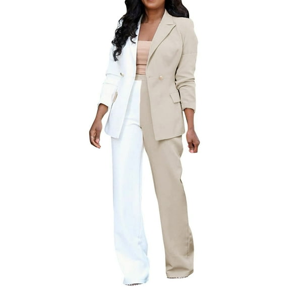 Njoeus Women's Elegant 2 Piece Office Work Suit Set Women Colorblock Long Sleeve One Button Blazer and Pants S-XXL