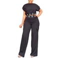 thumbnail image 1 of Njoeus Women's Elegant Two Piece Outfits Short Sleeve Crop Tops and High Waist Wide Leg Long Straight Pants Floral Jumpsuits, 1 of 5