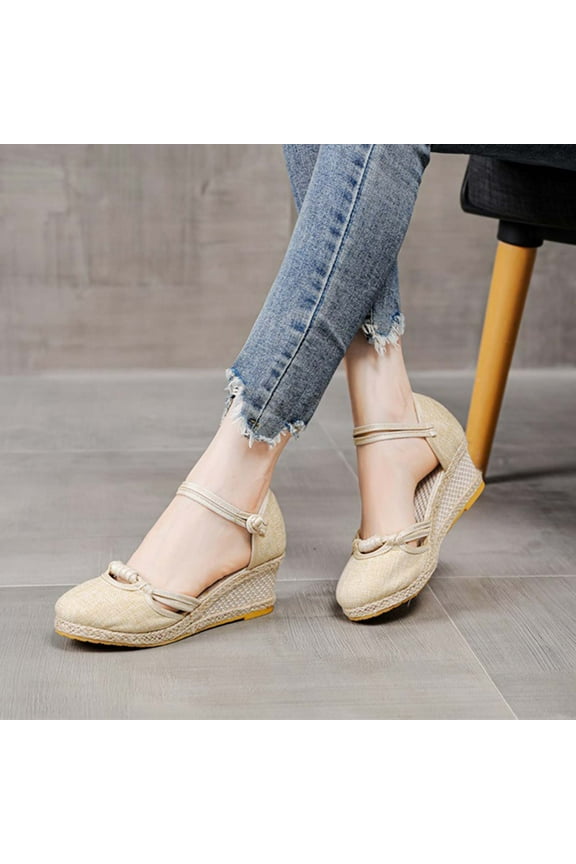Women's Espadrille Wedge Sandals Closed Toe Platform Ankle Wrap Summer Casual Comfortable Shoes
