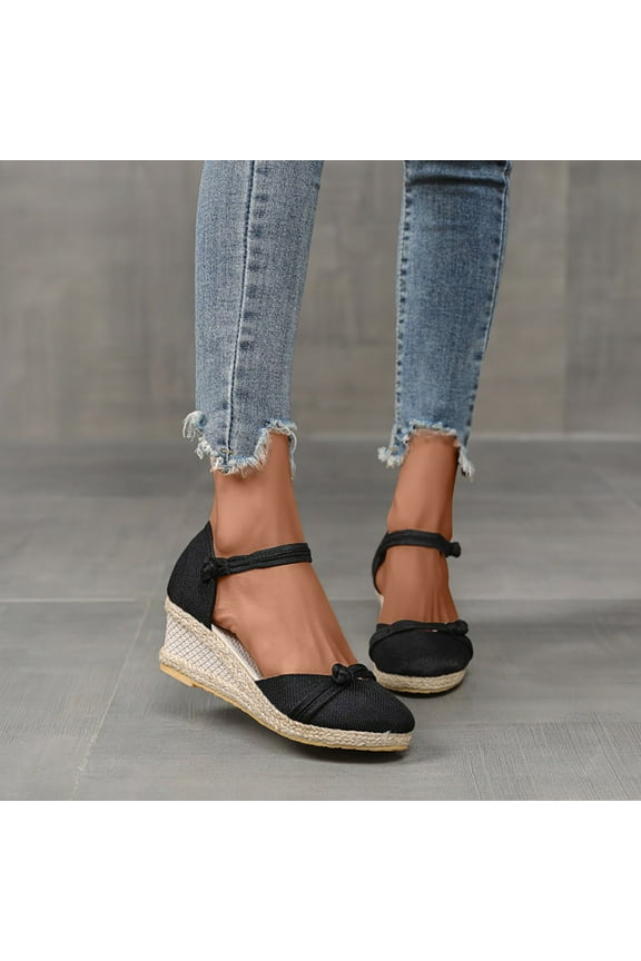 Women's Espadrilles Closed Toe Ankle Strap Dressy Platform Wedge Sandals Summer Dress Shoes