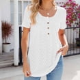 thumbnail image 1 of Njoeus Women's Eyelet Short Sleeve Shirts Round Neck Summer Tunic Tops Button Up Dressy Casual Blouses T Shirts S-XXL, 1 of 3