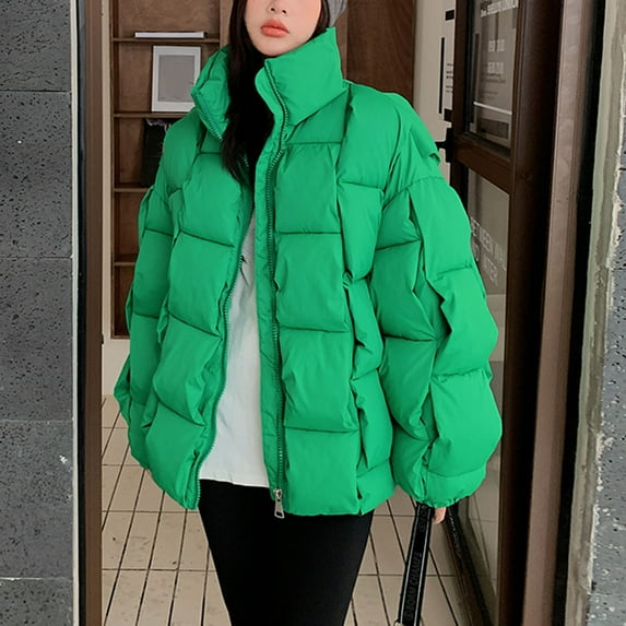 Njoeus Women's Fall Winter Long Sleeve Puffer Jacket Warm Cotton Jacket Pocket Down Coat with Stand Collar