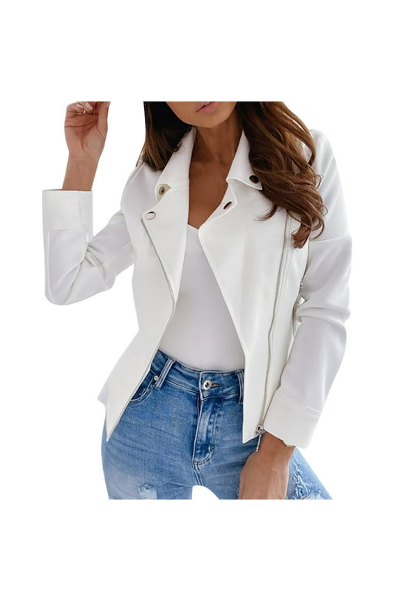 Women's Faux Suede Moto Biker Short Coat Jacket Fashion Lapel Long Sleeve Slim Motorcycle Coat S-XXL (No Pocket)