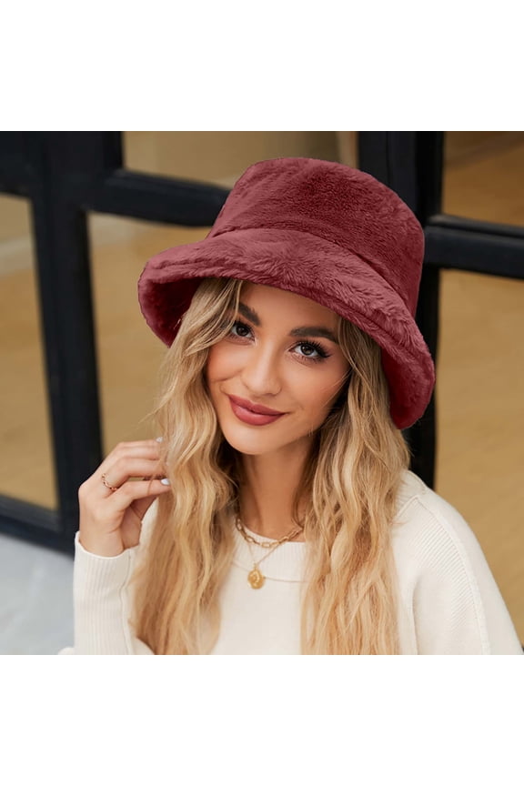 Women's Fuzzyed Bucket Hats Ladies Faux Fleece Fisherman Cap Women Winter Warm Sherpas Bucket Hat Casual Vintage