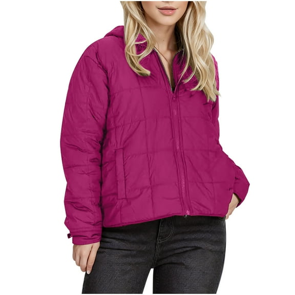 Njoeus Women's Hooded Quilted Down Jacket Full Zip Baggy Puffer Jacket Parka Lightweight Casual Padded Coat for Fall Winter Hot Pink XXL