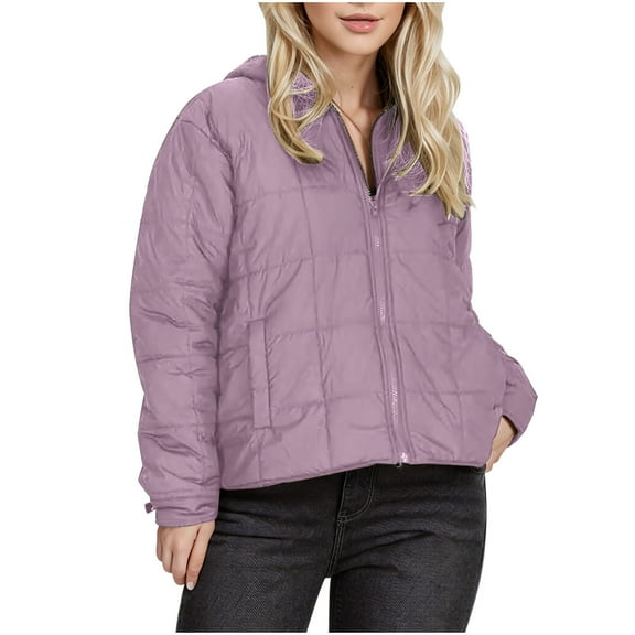 Njoeus Women's Hooded Quilted Down Jacket Full Zip Baggy Puffer Jacket Parka Lightweight Casual Padded Coat for Fall Winter Pink XL