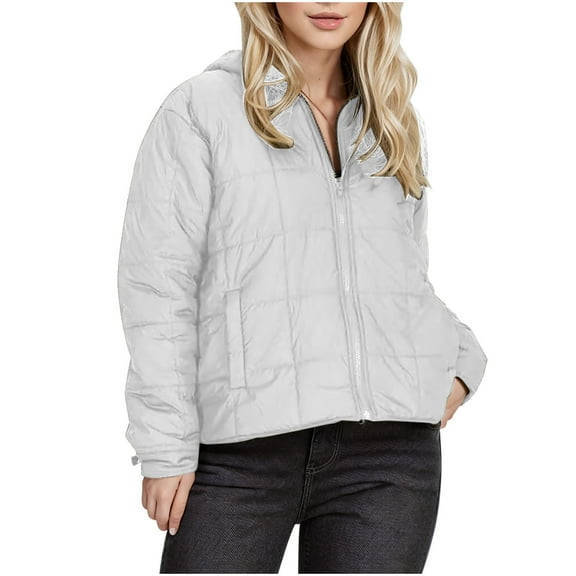 Njoeus Women's Hooded Quilted Down Jacket Full Zip Baggy Puffer Jacket Parka Lightweight Casual Padded Coat for Fall Winter White M