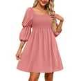 thumbnail image 1 of Njoeus Women's Long Lantern Sleeve Smocked Casual Dresses Ruffled Off Shoulder A-Line Vintage Mini Dress, 1 of 9